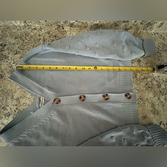 Moon & Madison Anthropologie Cropped Button Up Dot Sleeve Cardigan Blue Size S - Picture 10 of 10